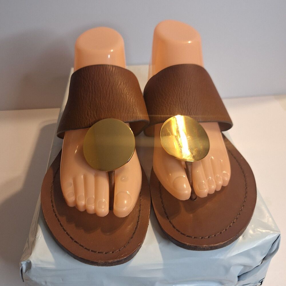 Tory Burch Patos Disk Brown Leather Women's Thong Sandals.  Size 11